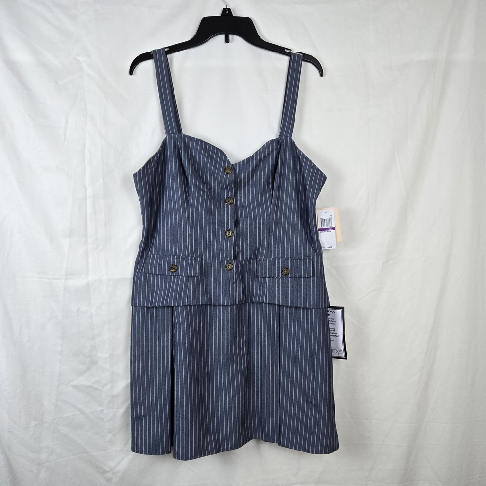 City Studios Juniors'‎ Denim White Striped Vest-Bodice Sleeveless Mini Dress XXL